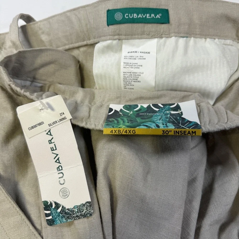 NWT Cubavera Silver Lining Natural Linen Drawstring Pants Men's Size 4XB